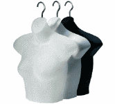 Ladies upper torso form is available in your color choice of black or white.  Metal hanger is included.